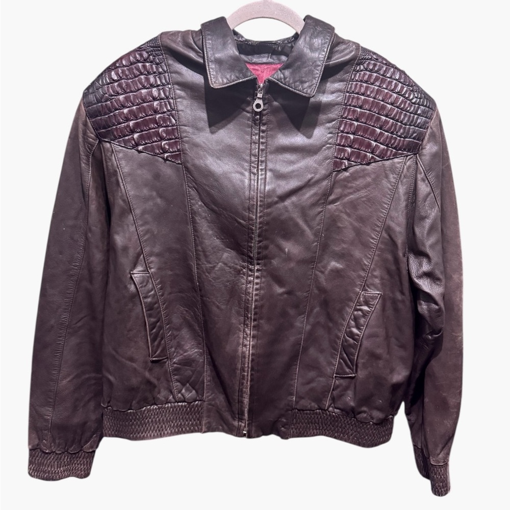 Continental Fashions Leather Crocodile Bomber Jacket 1970s